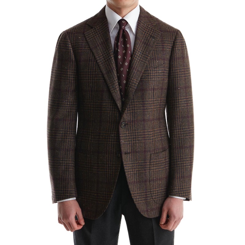 CESARE ATTOLINI SPORTS COAT X BROWN/NAVY/BURGUNDY DONEGAL EFFECT CHECK