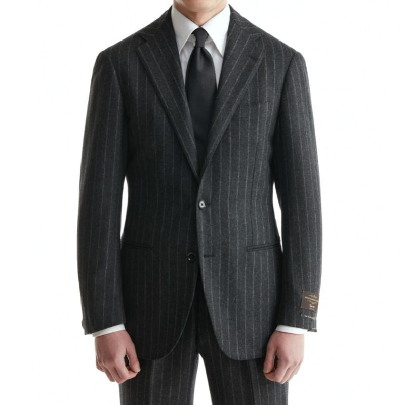 MADE BY RING JACKET (블랙라벨 등급) / ANDREA SEOUL BLACK LABEL SUITS(JACKET+PANTS) X ITALY, VITALE BARBERIS CANONICO CHARCOAL GREY STRIPE FLANNELS (2 PLEATS)