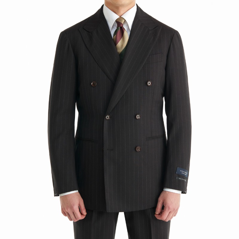 MADE BY RING JACKET (블랙라벨 등급) / ANDREA SEOUL BLACK LABEL DOUBLE BREASTED SUITS(JACKET+PANTS) X RING JACKET ORIGINAL CALM TWIST 2PLY DARK BROWN STRIPES (2 PLEATS)