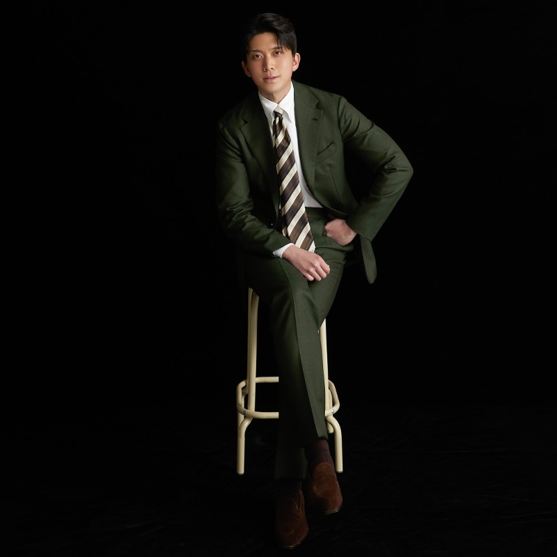 CASA DEL SARTO BLACK LABEL SUITS(JACKET+PANTS) X ITALY, DRAPERS 5 STARS SPECIAL BUNCH BROWNISH GREEN PLAIN WEAVE