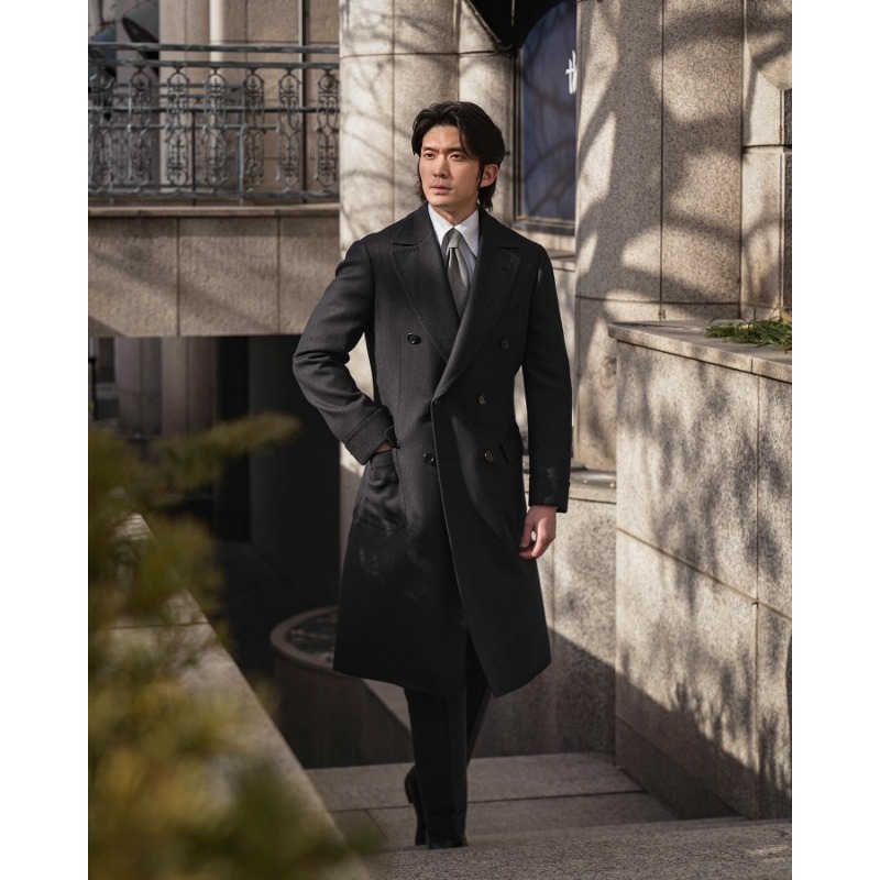CESARE ATTOLINI POLO COAT X WOOL &amp; CASHMERE CHARCOAL GREY
