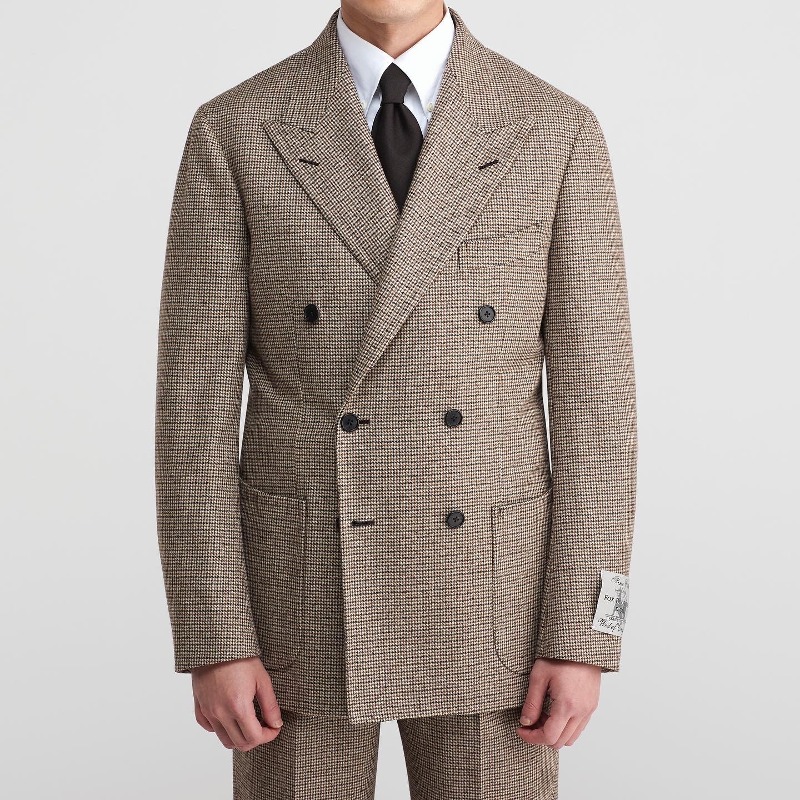 CASA DEL SARTO BLACK LABEL DOUBLE BREASTED SUITS(JACKET+PANTS) X ENGLAND, FOX BROTHERS BROWN MICRO CHECK