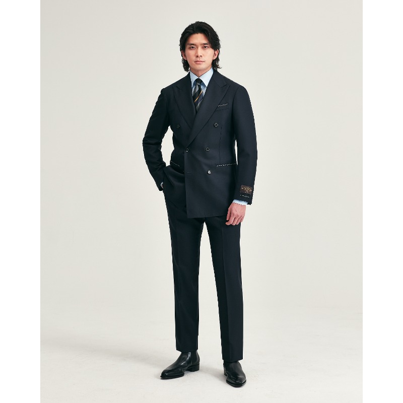 MADE BY RING JACKET (링마에등급) / ANDREA SEOUL H GRADE DOUBLE BREASTED SUITS(JACKET+PANTS) X ITALY, VITALE BARBERIS CANONICO 21MICRON (DRAPERS,5 STARS) DARK NAVY (2 PLEATS)