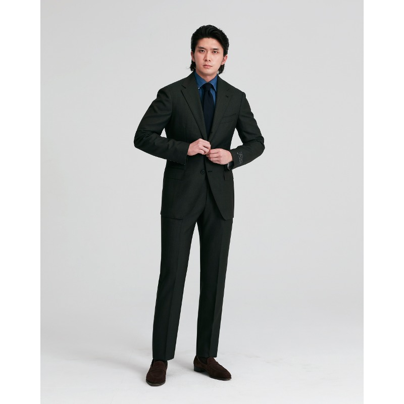 CASA DEL SARTO BLACK LABEL SUITS(JACKET+PANTS) X ITALY, DRAPERS 5 STARS SPECIAL BUNCH BROWNISH GREEN PLAIN WEAVE